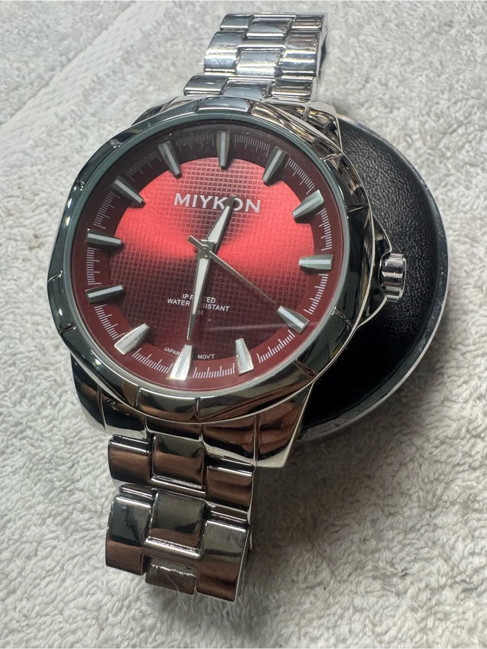 Men's Stainless Steel Watch with Red Dial